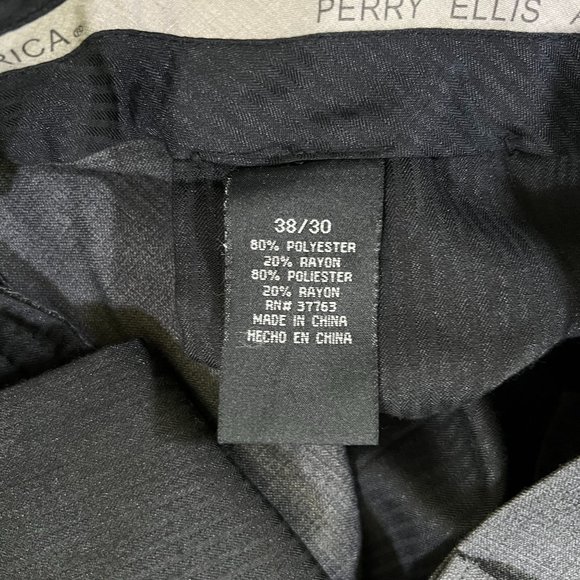 Perry Ellis - Men's Size 38/30 - Dark Grey Dress Pants Pleated Front Cuff Hem - Picture 4 of 8